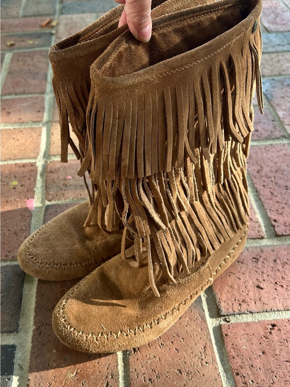 Makalu California Nalani Brown Suede 3 Triple Fringe Boots Moccasin Boho Y2K 9